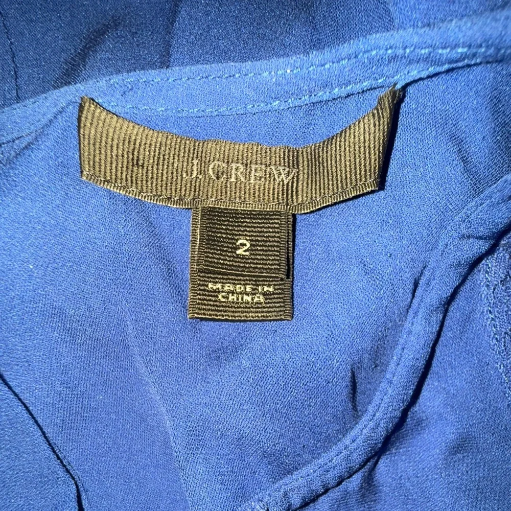 J.Crew. Lace Pleat Front Button Back Blouse. 100% Silk. Cobalt Blue. Size 2.
